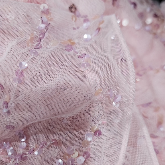 MacDuggal Sheer Embroidered Sequin Embellished Cap Sleeves Dress In Pink Size 18 - Picture 7 of 11